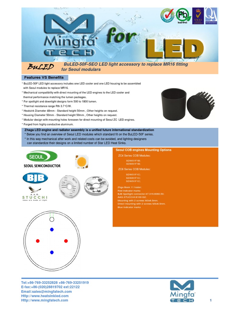 BuLED50FSEO LED Light Accessory To Replace MR16 Fitting For Seoul
