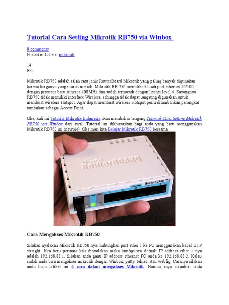 Setting Mikrotik RB750 via Winbox | PDF | Pengelolaan Keuangan & Uang