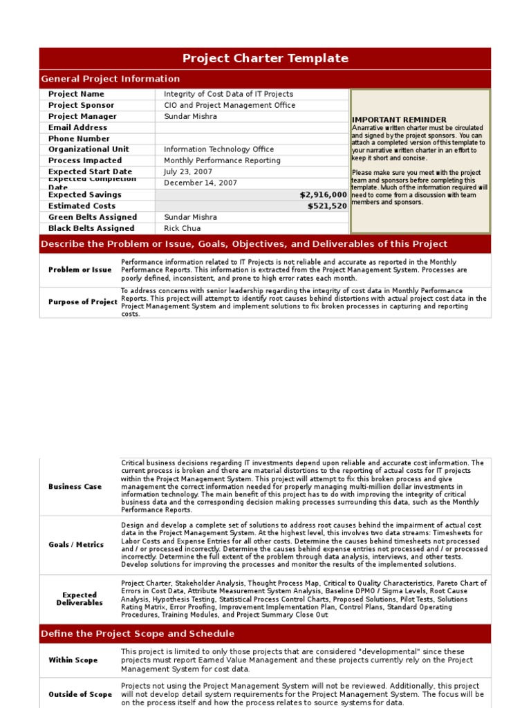 Project Charter Template | PDF | Project Management | Chief Information ...