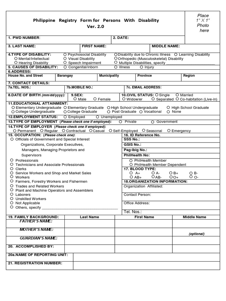 PWD Registration Form Template | PDF | Disability | Labour
