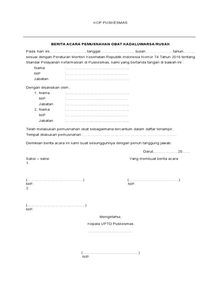 Berita Acara Pemusnahan Obat  PDF