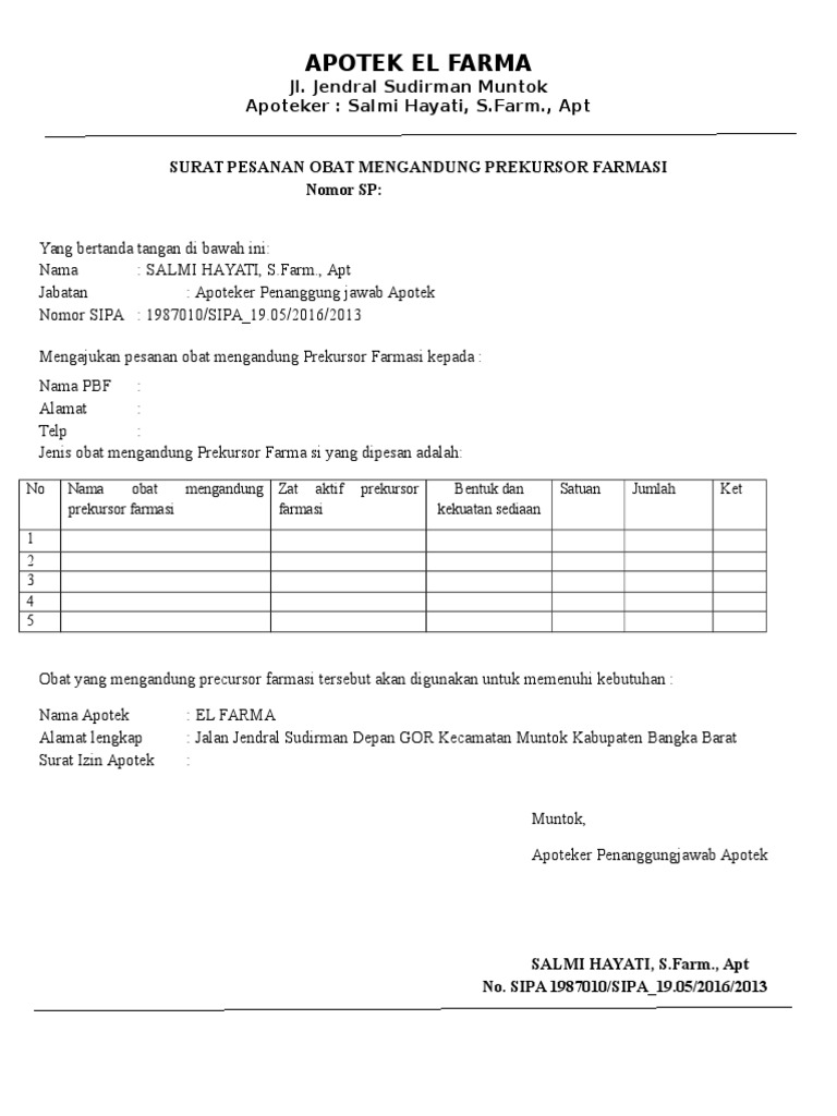 Surat Pesanan Prekursor