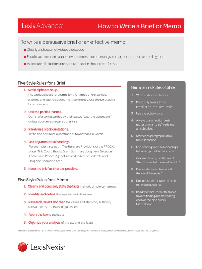 How To Write A Brief of Memo LexisNexis PDF Lexis Nexis Brief (Law)