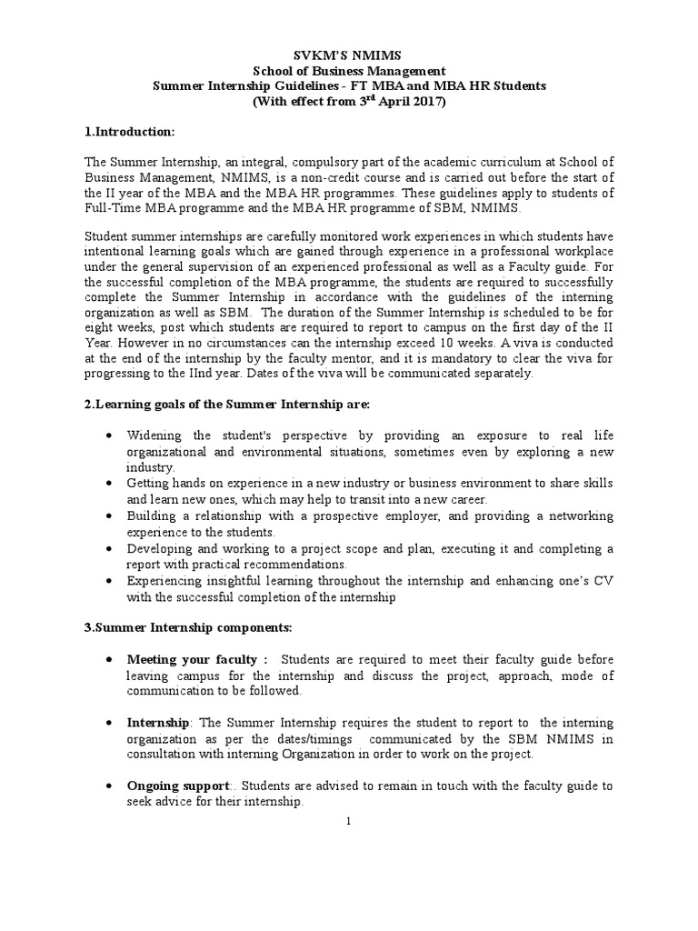 Summer Internship Guidelines - 2017 | PDF