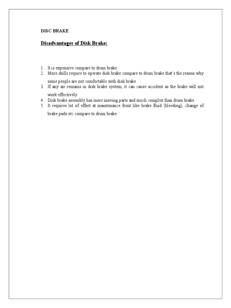 Disc Brake Disadvantages PDF Brake Vehicle Technology