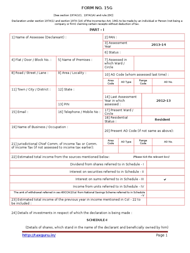 Form No 15G | PDF | Income Tax In The United States | Income Tax In India