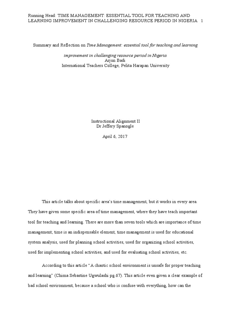 Time Management for Teaching in Nigeria | PDF | Time Management ...