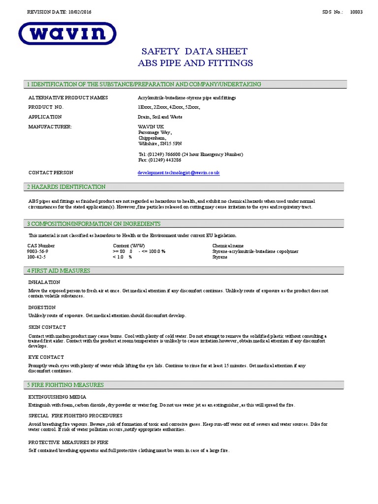 MSDS ABS PIPE.pdf Safety Chemistry
