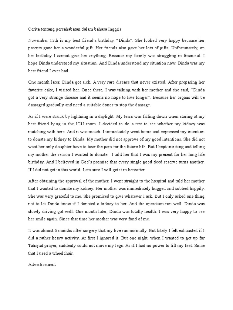 Cerita Tentang Persahabatan Dalam Bahasa Inggris Dan Artinya