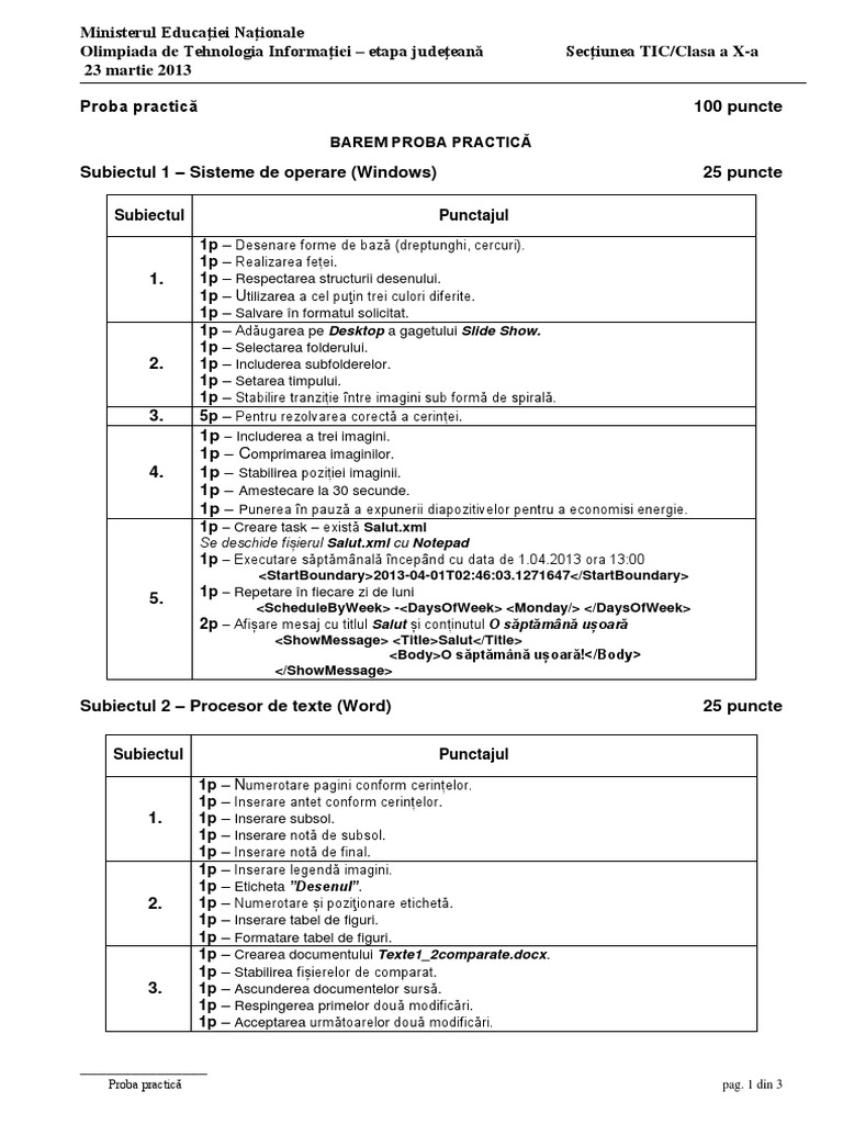 Cls 10 Barem Proba Practica | PDF