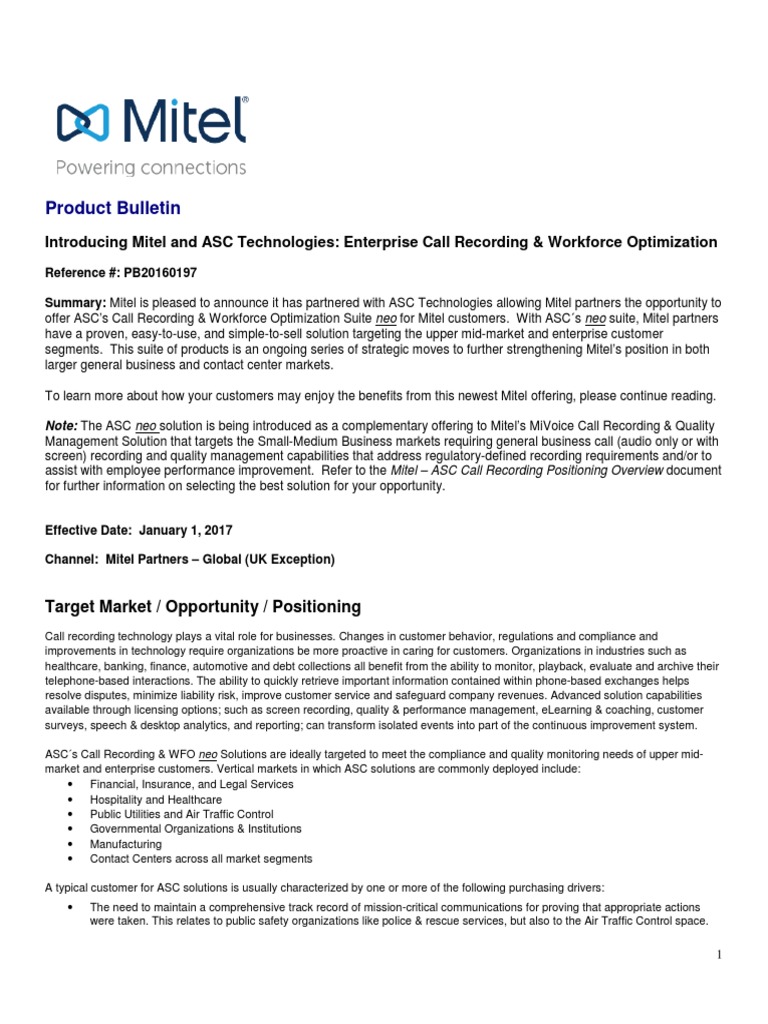 Mitel and ASC Call Recording Partnership | PDF | Software As A Service ...