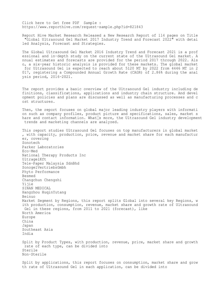 Global Ultrasound Gel Market 2017 Industry Trend and Forecast 2022