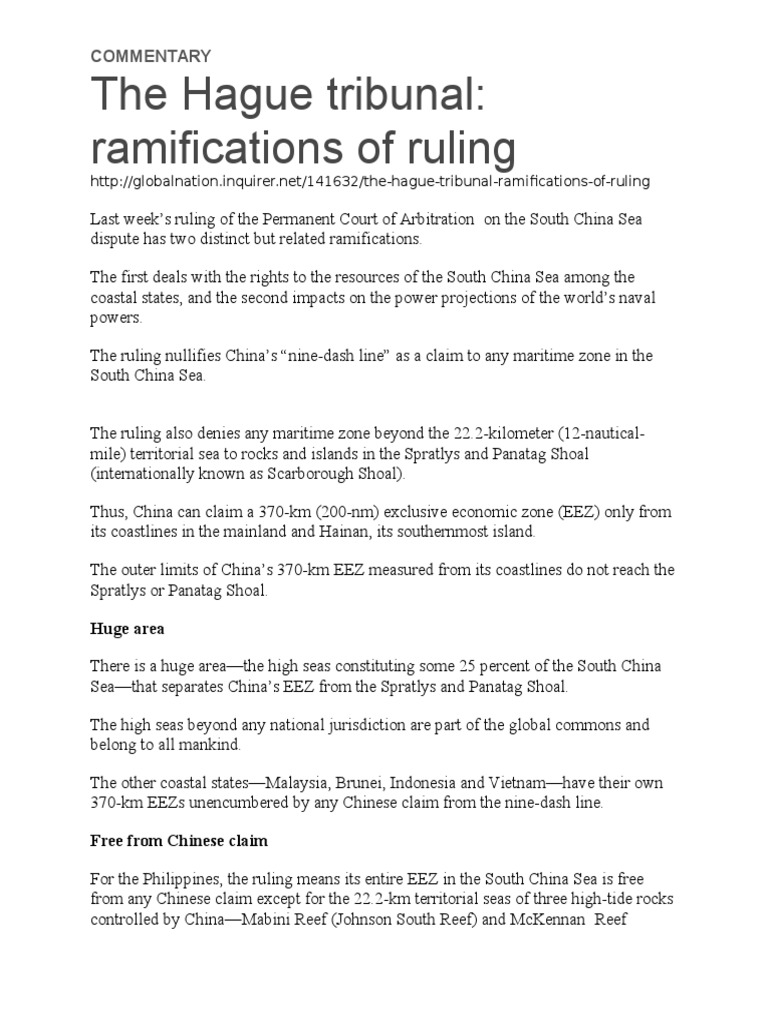 Impacts of The Hague Ruling on South China Sea | PDF | South China Sea ...