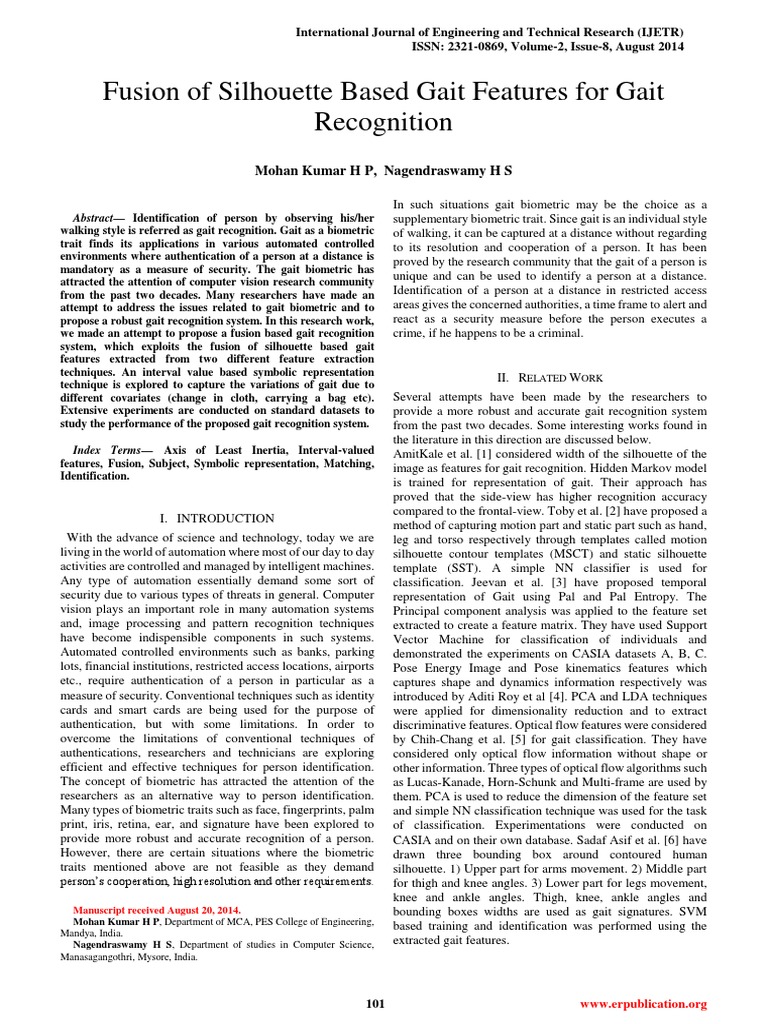 Fusion of Silhouette Based Gait Features For Gait Recognition | PDF ...