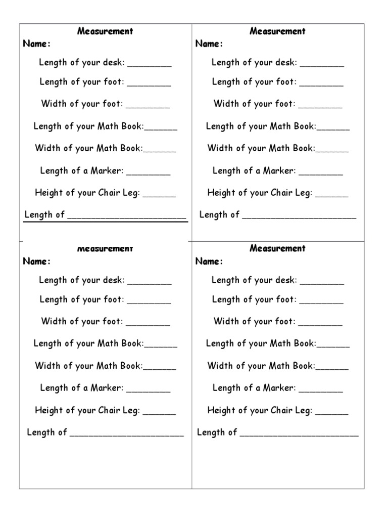 Measurement Worksheet Template | PDF
