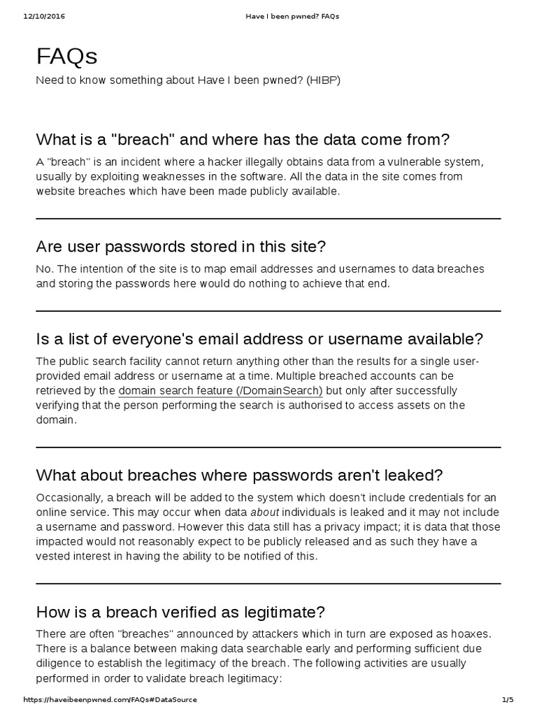 Have I Been Pwned FAQs PDF Information Technology Management Online Services