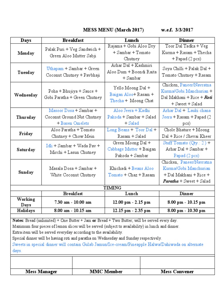 Mess Menu _March_2017.pdf | Lunch | Vegetarian Cuisine