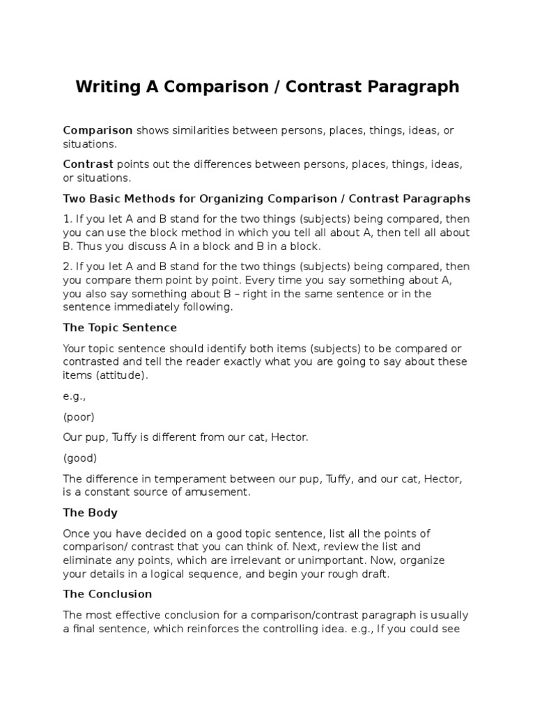 😍 Contrast paragraph. Compare and Contrast Essay: Writing Tips, Outline ...