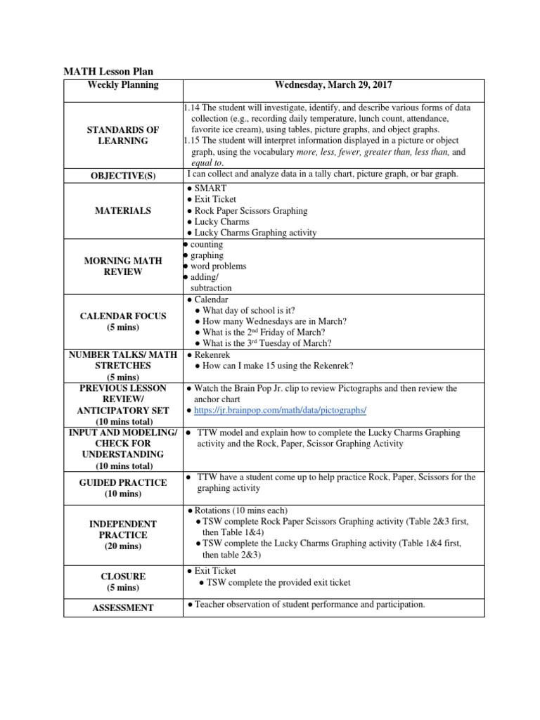 Data Collection in Math Lesson Plan | PDF | Differentiated Instruction ...