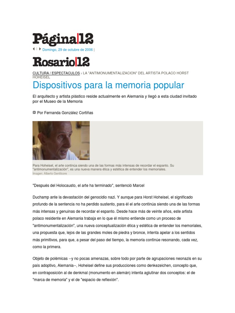 Antimonumentalización de Horst Hoheisel | PDF | Memoria | Alemania