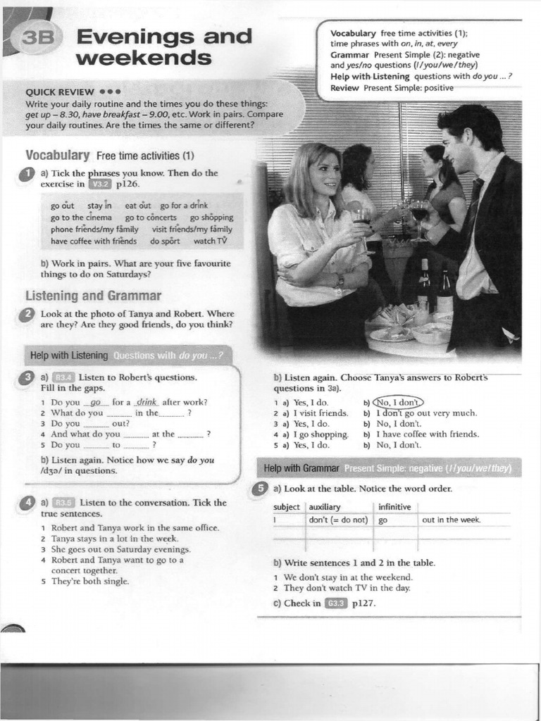 Cap 3.b. Evenings and Weekends. In, On, at PDF Linguistics