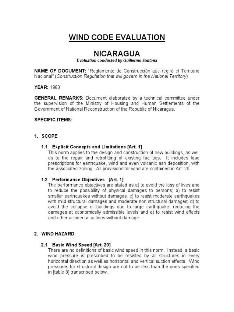 Nicaragua Wind Code Evaluation 1983 | PDF | Wound | Structural Load