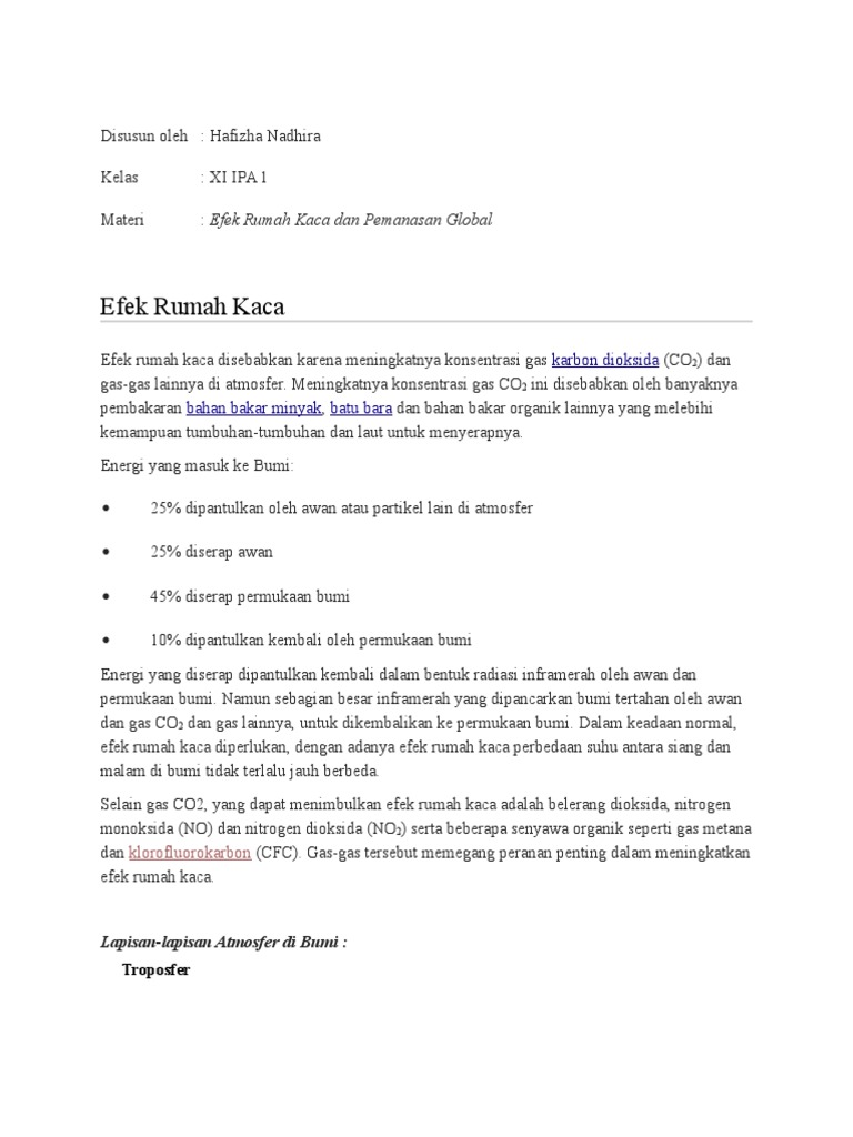Contoh Makalah Efek Rumah Kaca Dan Pemanasan Global 