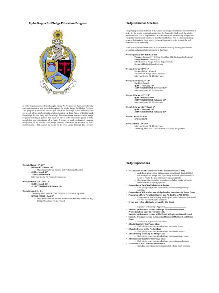 Pledge Education Packet PDF Fraternities And Sororities