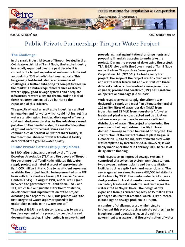 Tirupur Water Supply Case Study 03 | PDF | Public–Private Partnership ...