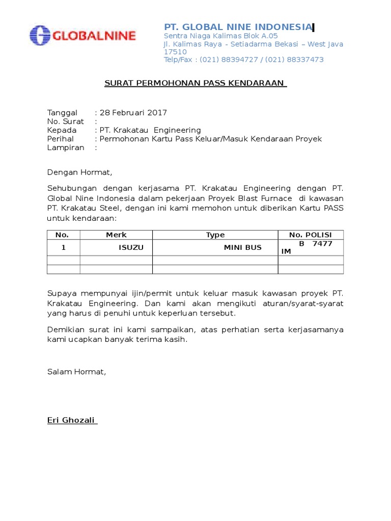 Surat Ijin Masuk Kendaraan