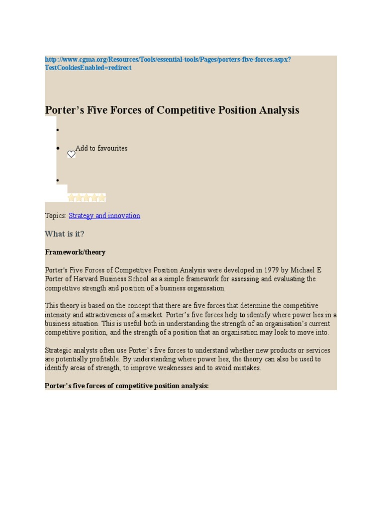 Porter's Five Forces of Competitive Position Analysis: What Is It ...