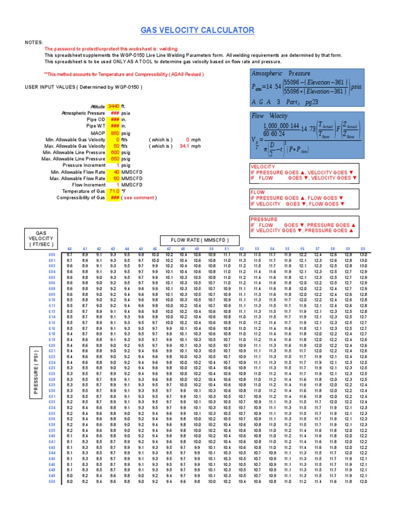 Gas Velocity Calculator PDF Pressure Flow Measurement