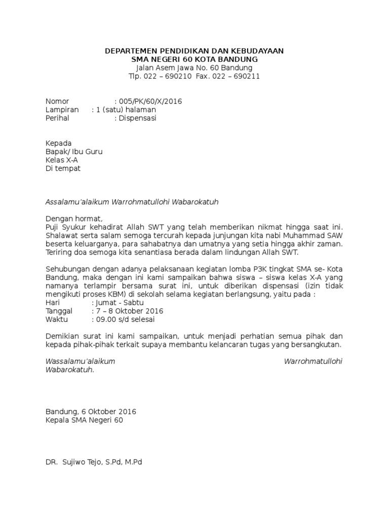 Contoh Surat Tugas Guru Mengikuti Lomba - Kumpulan Contoh Surat