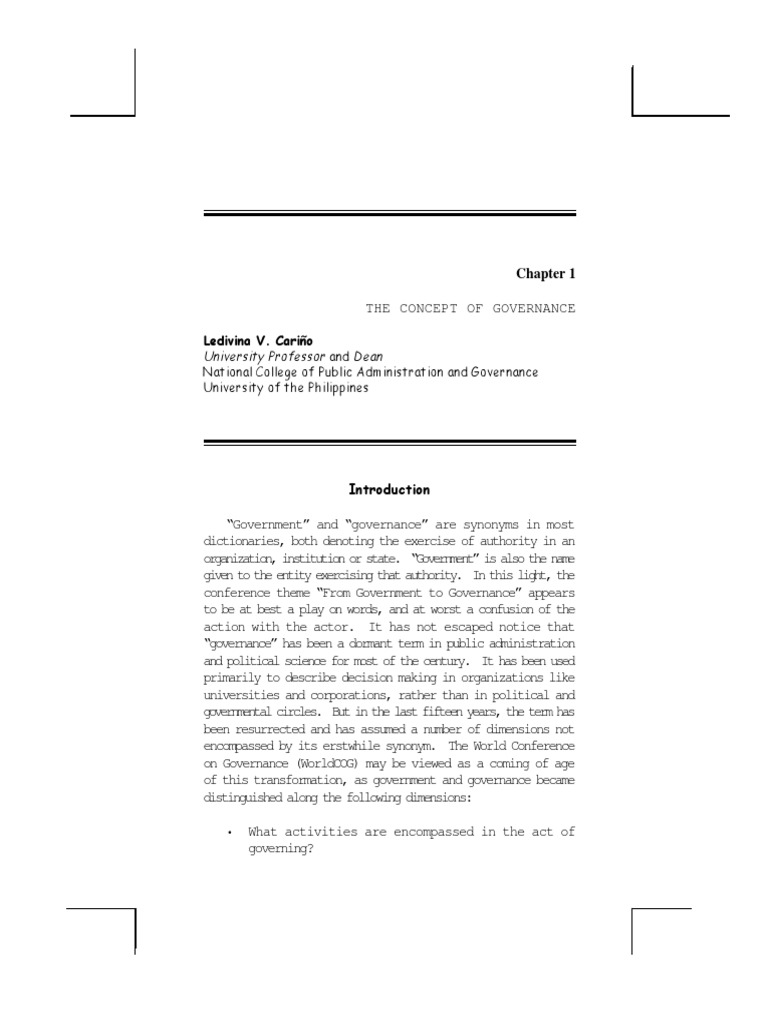 UNDERSTANDING THE CONCEPT OF GOVERNANCE DEFINITIONS AND EVOLUTION visual data 2