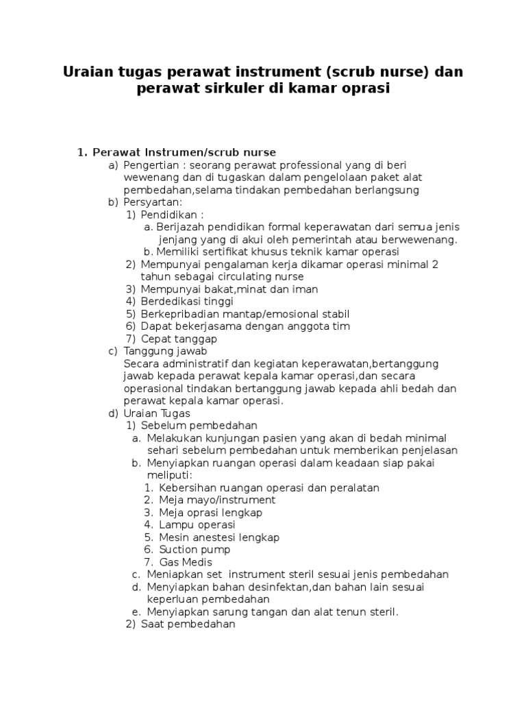 Tugas Perawat Instrumen dan Sirkuler | PDF