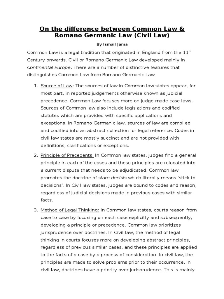 On The Differences Between Common Law An | PDF | Precedent | Common Law