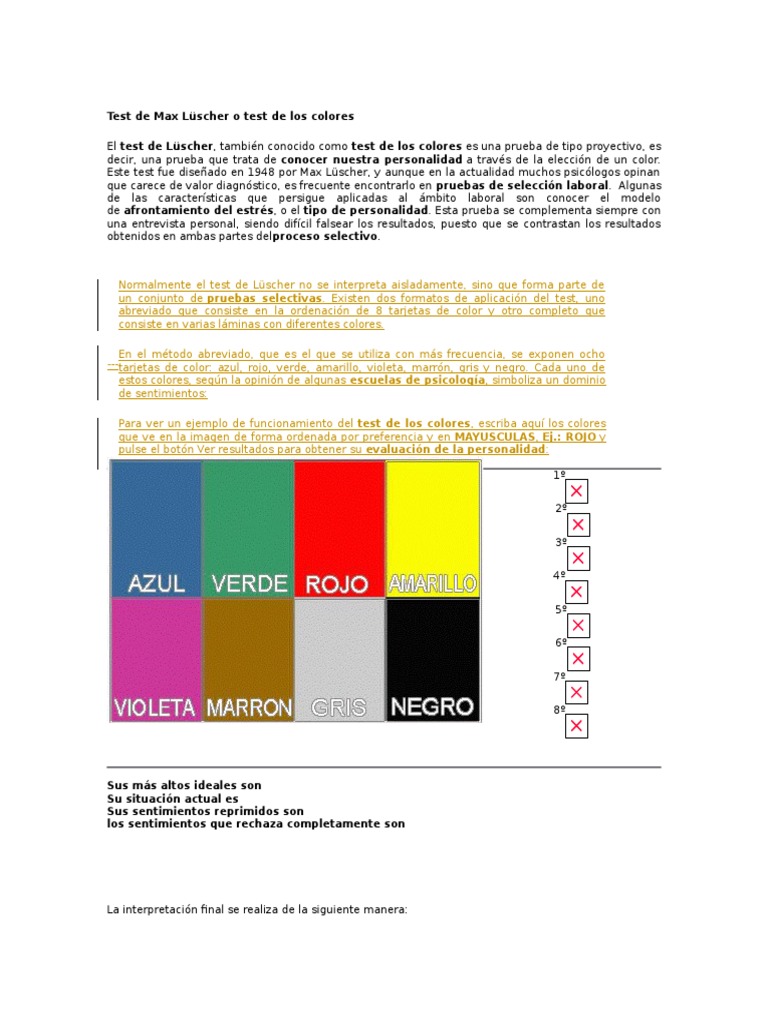 Test de Max Lüscher o Test de Los Colore1 | PDF | Color | Rojo