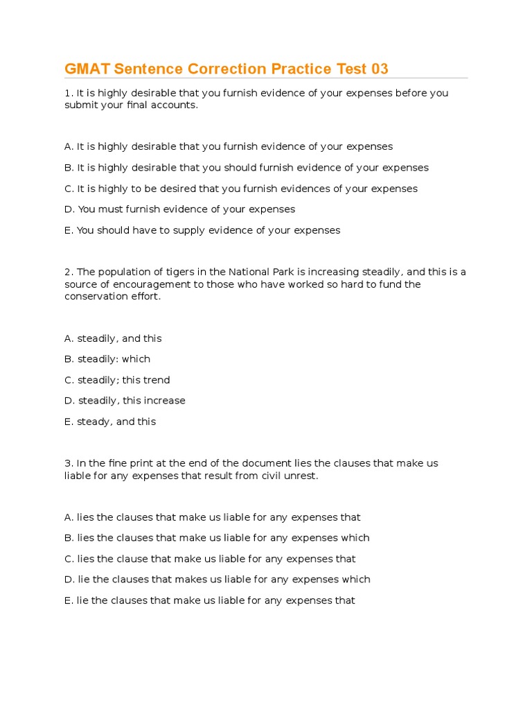 Gmat Sentence Correction Practice Worksheets