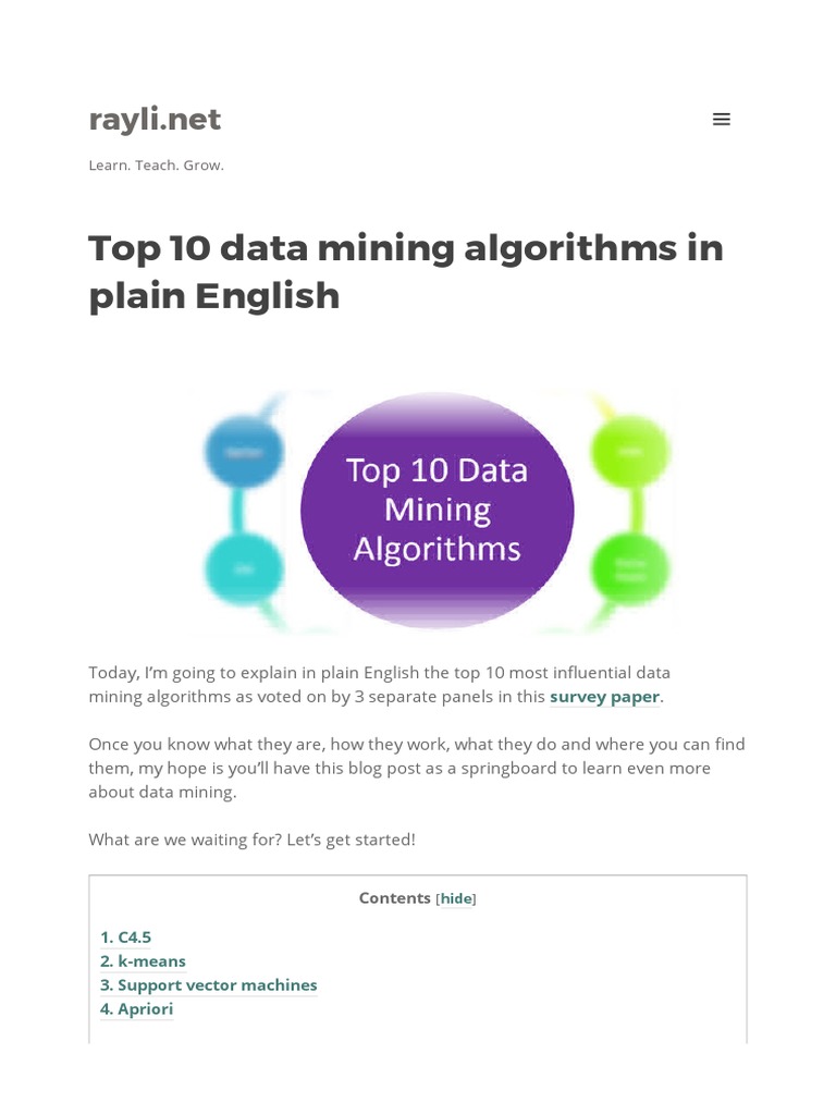Top 10 Data Mining Algorithms | PDF | Cluster Analysis | Statistical ...