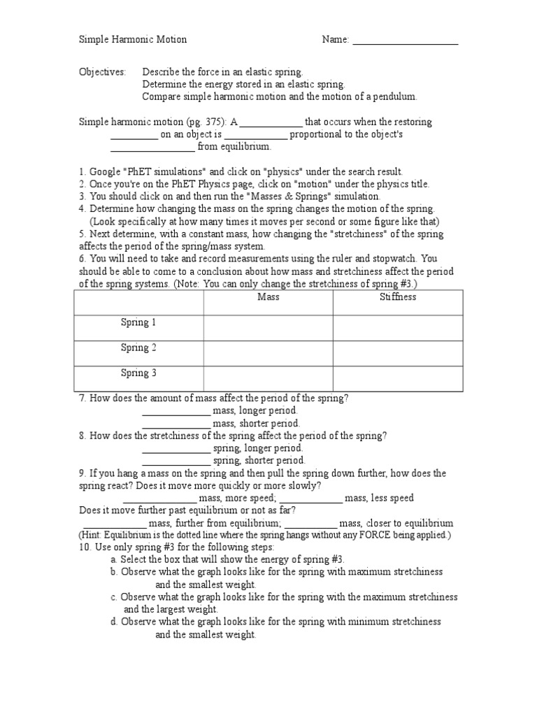 Spring Pendulum Lab PDF Mass Dynamics (Mechanics)