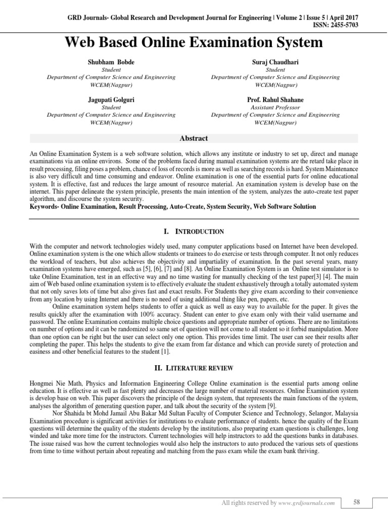 Web Based Online Examination System Pdf Standardized Tests Test