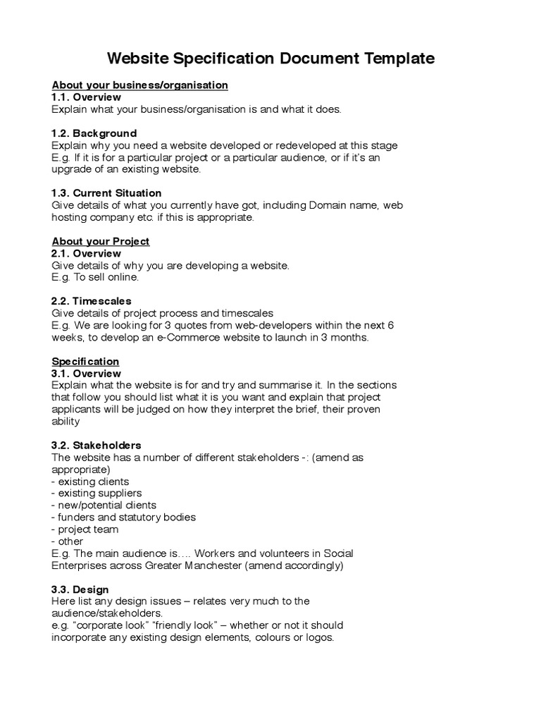 Website Specification Document Template  PDF  Accessibility With Regard To Example Business Requirements Document Template