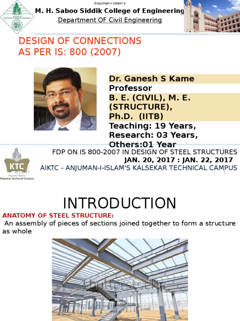 02 DESIGN OF CONNECTION AS PER IS 800 (2007) - AIKTC DR Ganesh Kame | PDF |  Screw | Welding