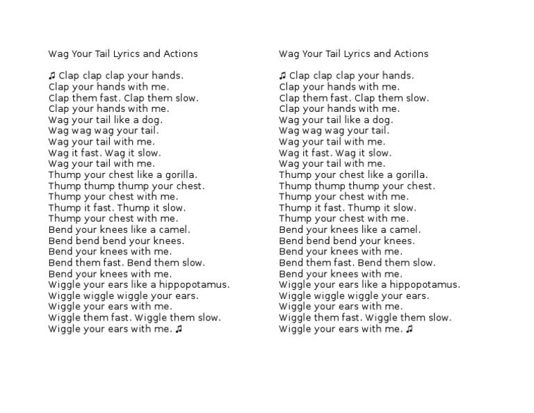 Wag Your Tail Lyrics and Actions PDF