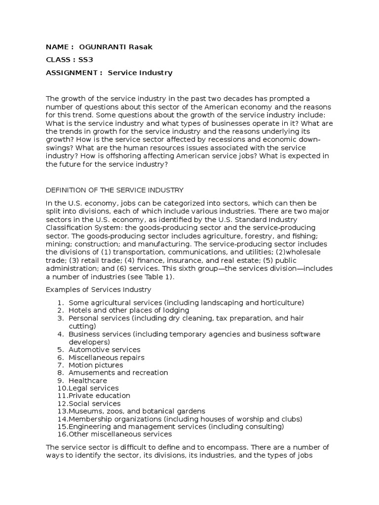 Understanding the Service Industry | PDF | Offshoring | Employment
