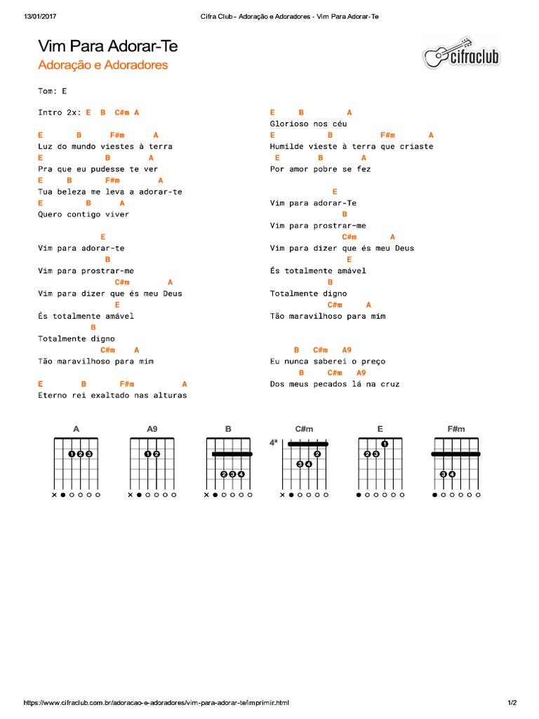 Cifra Club Adoração e Adoradores Vim para AdorarTe PDF