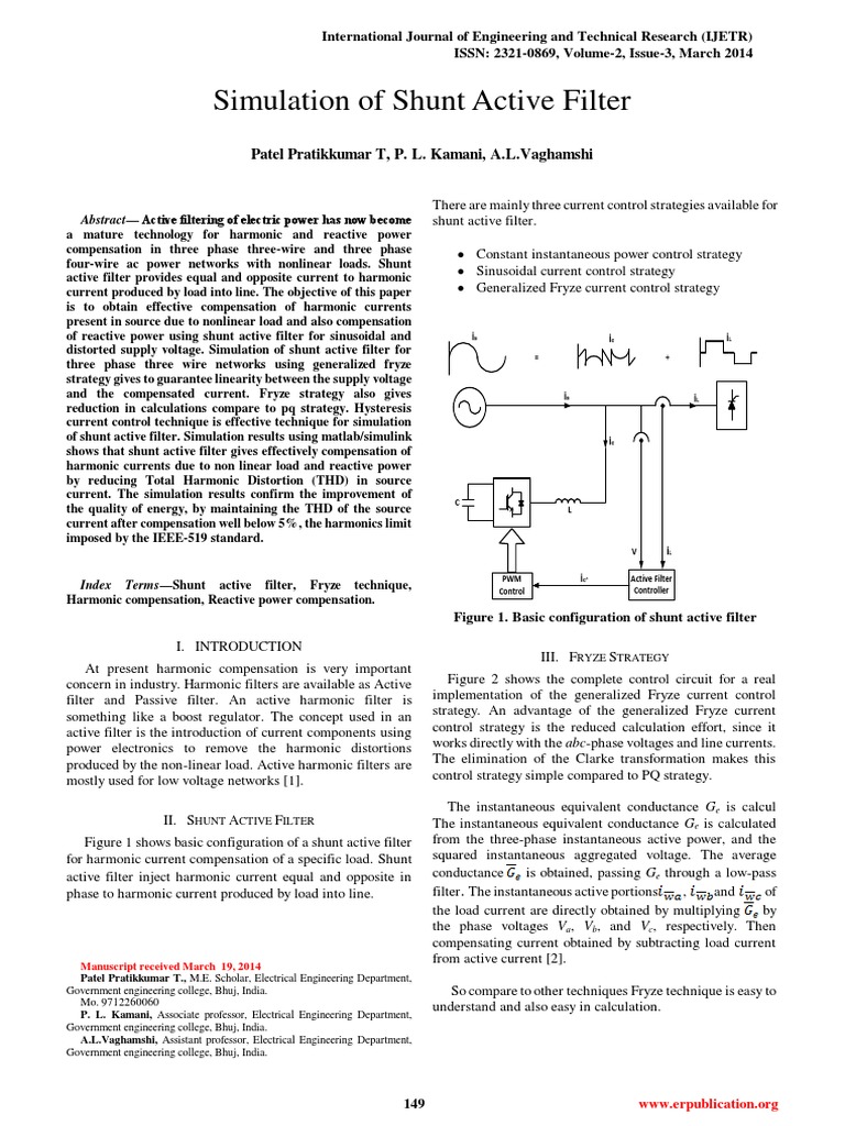 Simulation of Shunt Active Filter: Patel Pratikkumar T, P. L. Kamani, A ...