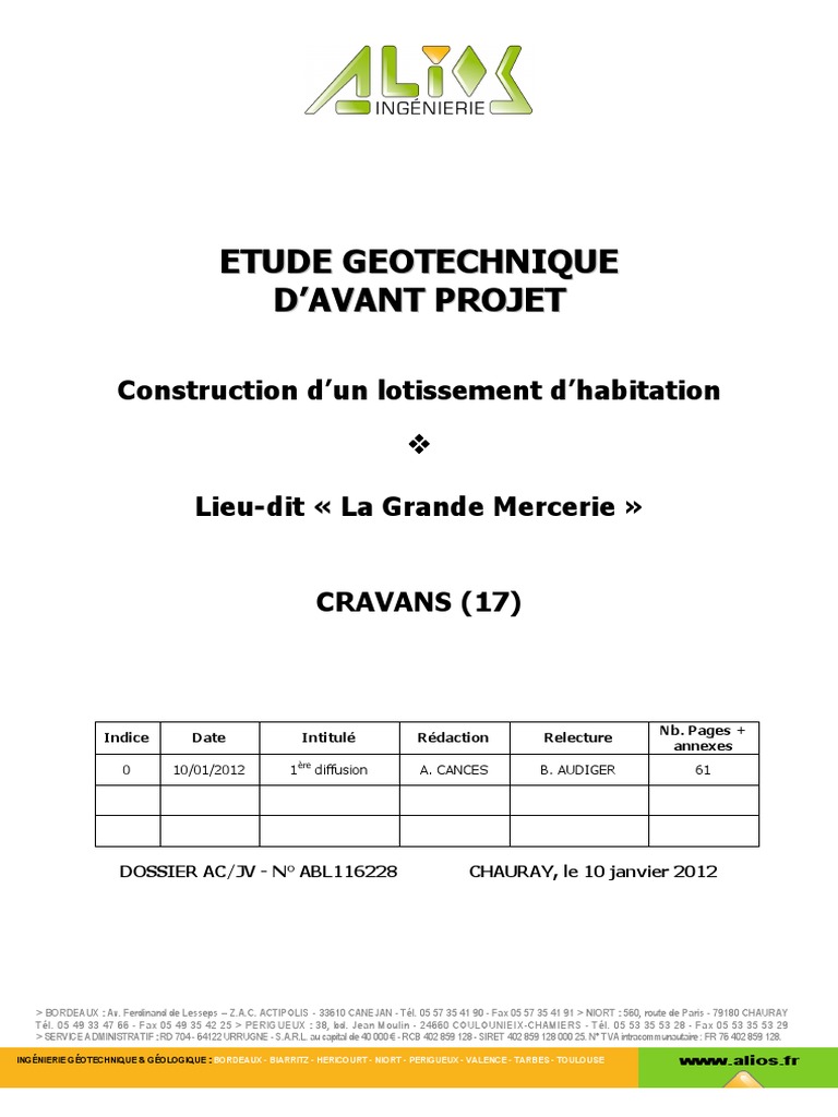 Etude Geotechnique d'Avant Projet  Génie géotechnique  La nature