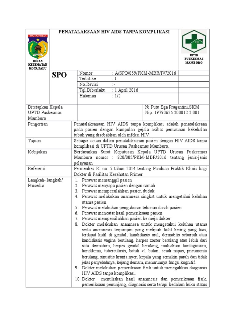 Sop 3 Hiv Aids Tanpa Komplikasi | PDF