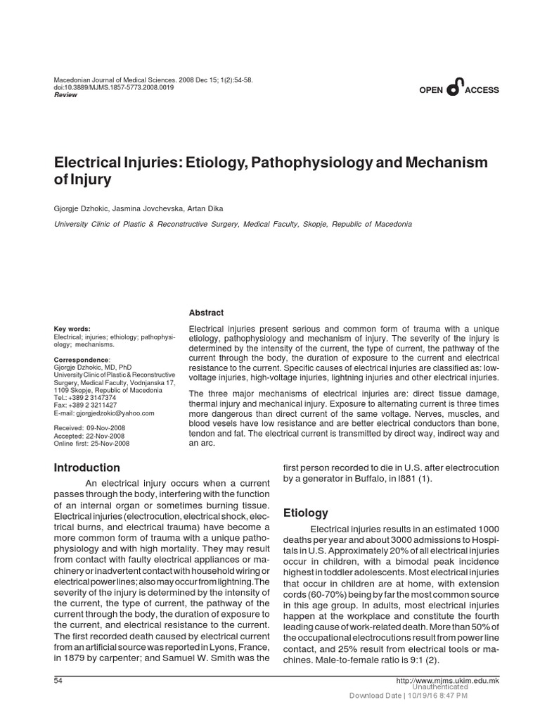(Macedonian Journal of Medical Sciences) Electrical Injuries Etiology, Pathophysiology and